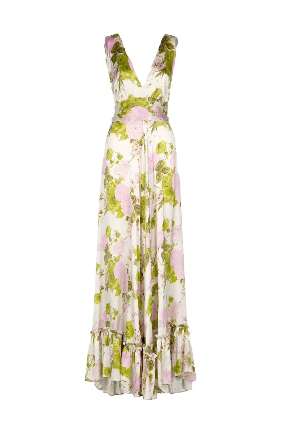 Dresses | Luisa Beccaria Blooming Roses Silk Long Dress With V Neckline