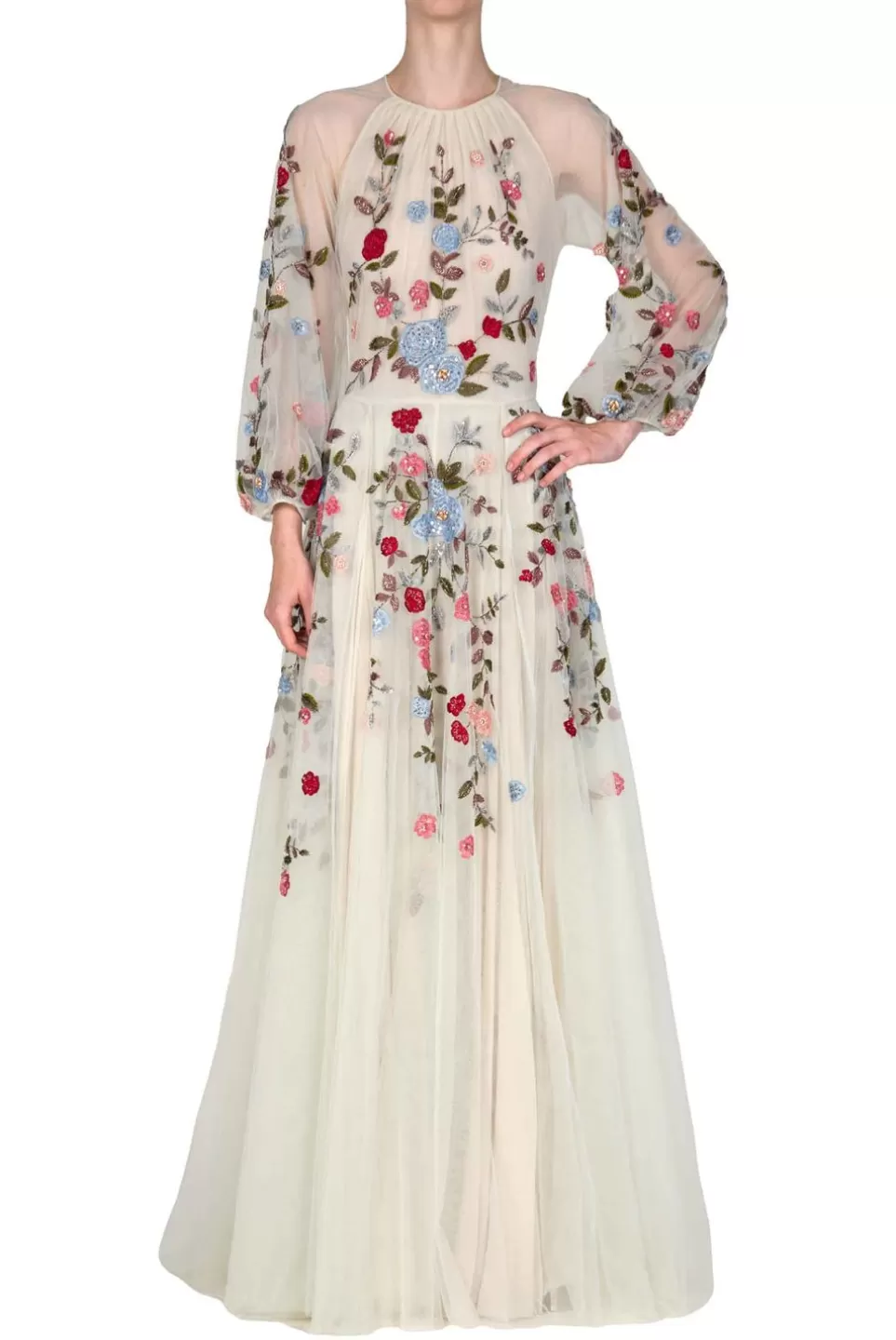 Dresses | Luisa Beccaria Flower Embroidered Tulle Maxi Gown