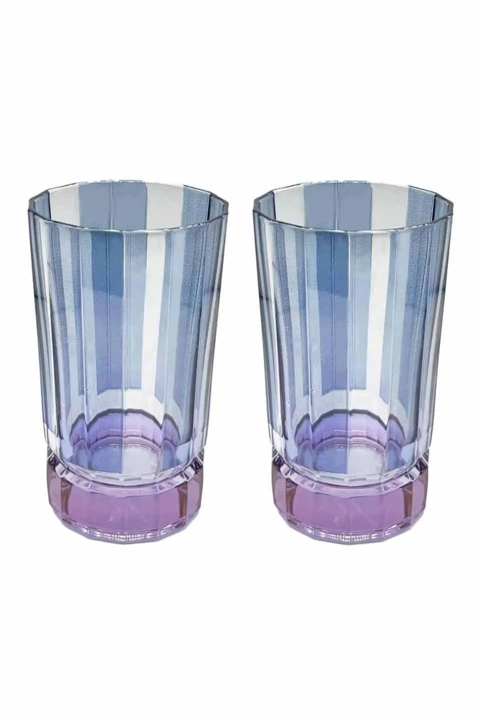 Tumblers | Luisa Beccaria Striped Blue Set Of Two Large Duccio Tumbler With Purple Base