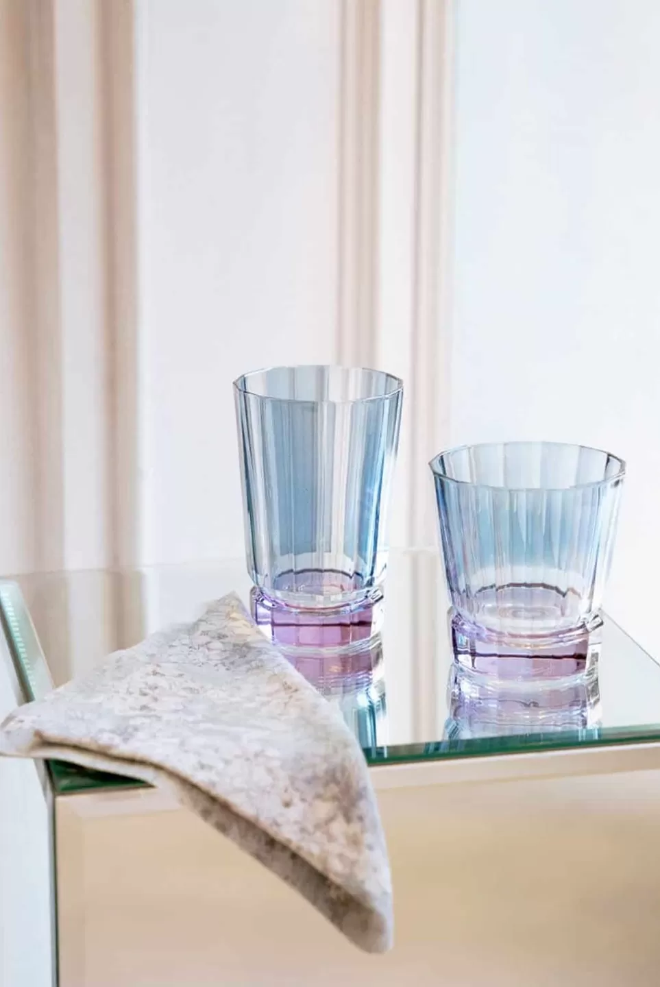 Tumblers | Luisa Beccaria Striped Blue Set Of Two Large Duccio Tumbler With Purple Base