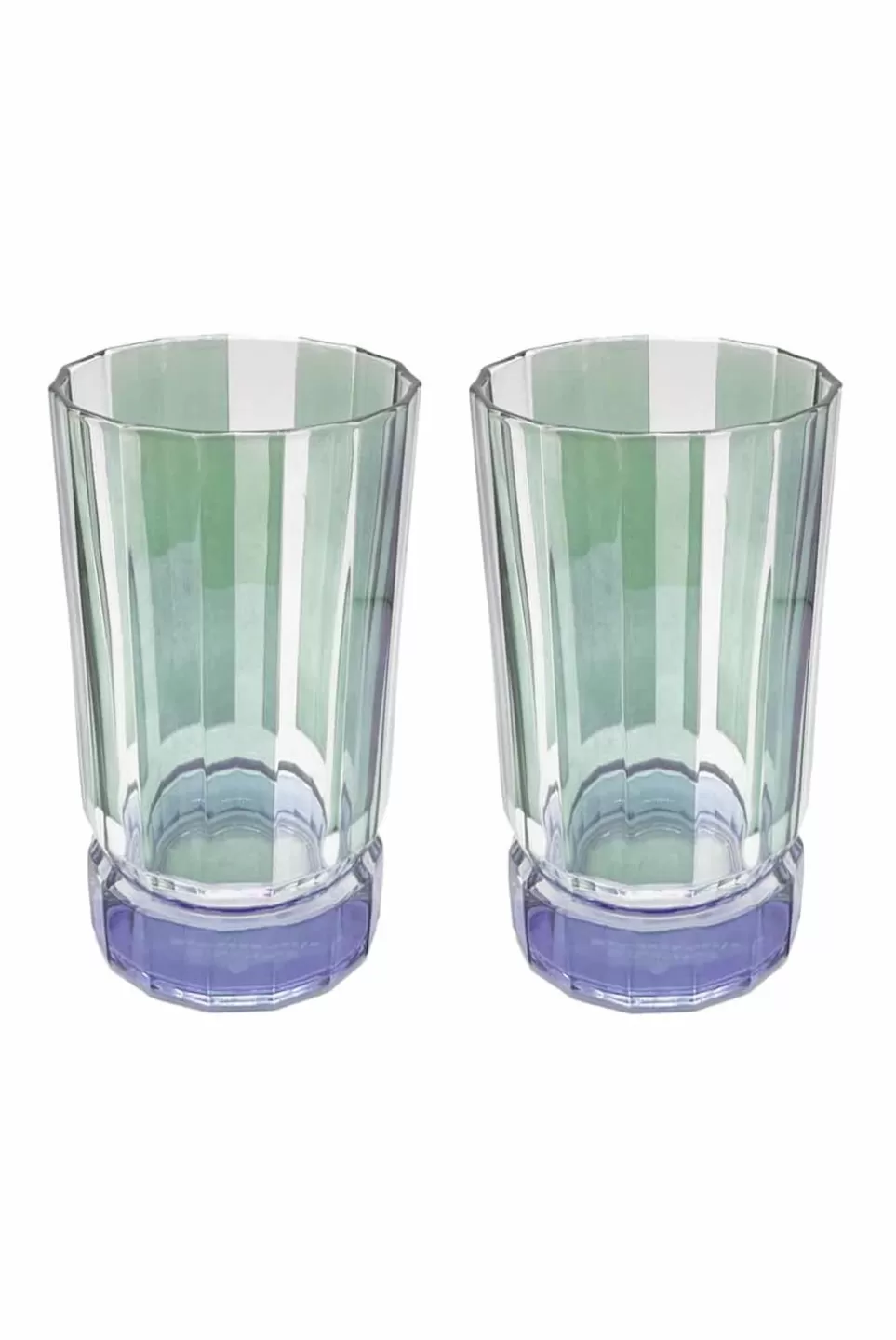 Tumblers | Luisa Beccaria Striped Green Set Of Two Large Duccio Tumbler With Blue Base