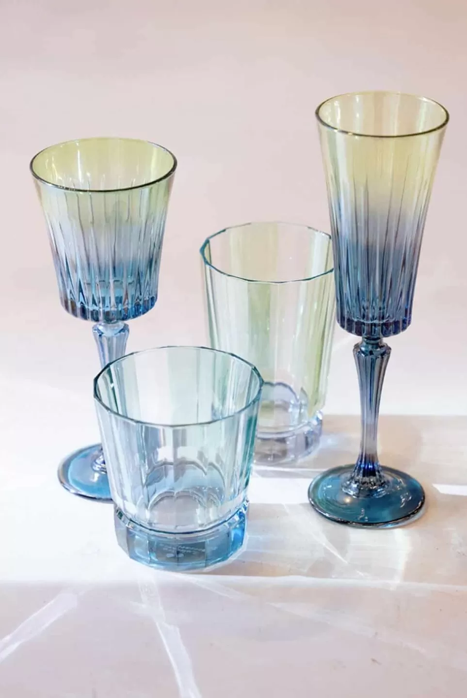 Tumblers | Luisa Beccaria Striped Green Set Of Two Large Duccio Tumbler With Blue Base