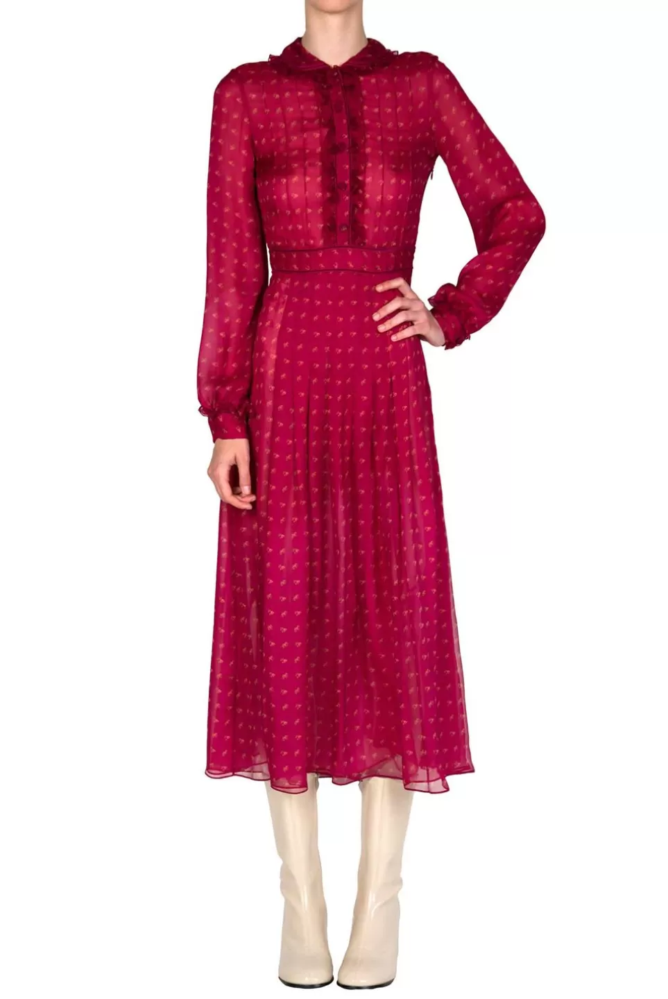 Dresses | Luisa Beccaria Vintage Buds Chiffon Crepone Midi Dress