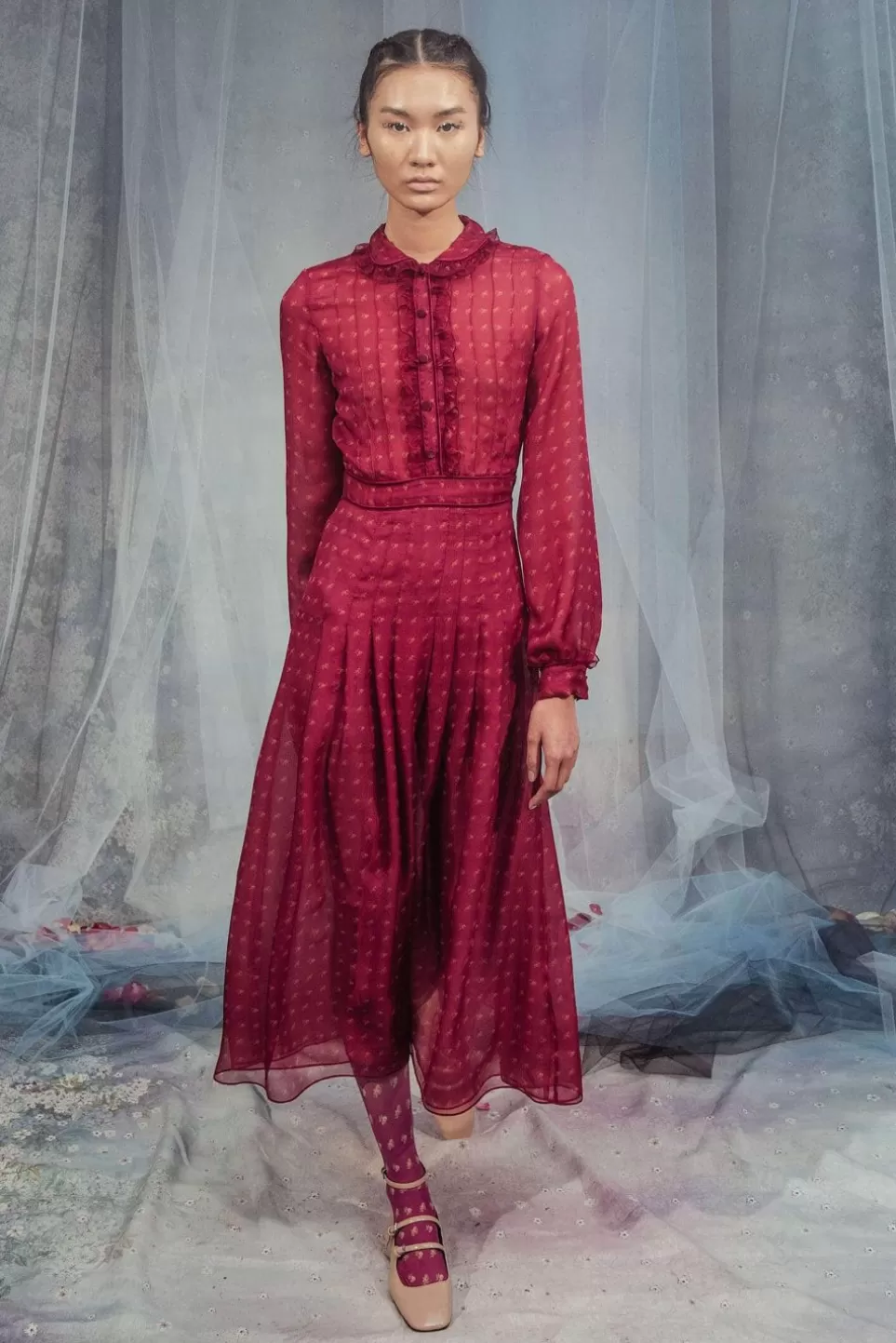 Dresses | Luisa Beccaria Vintage Buds Chiffon Crepone Midi Dress