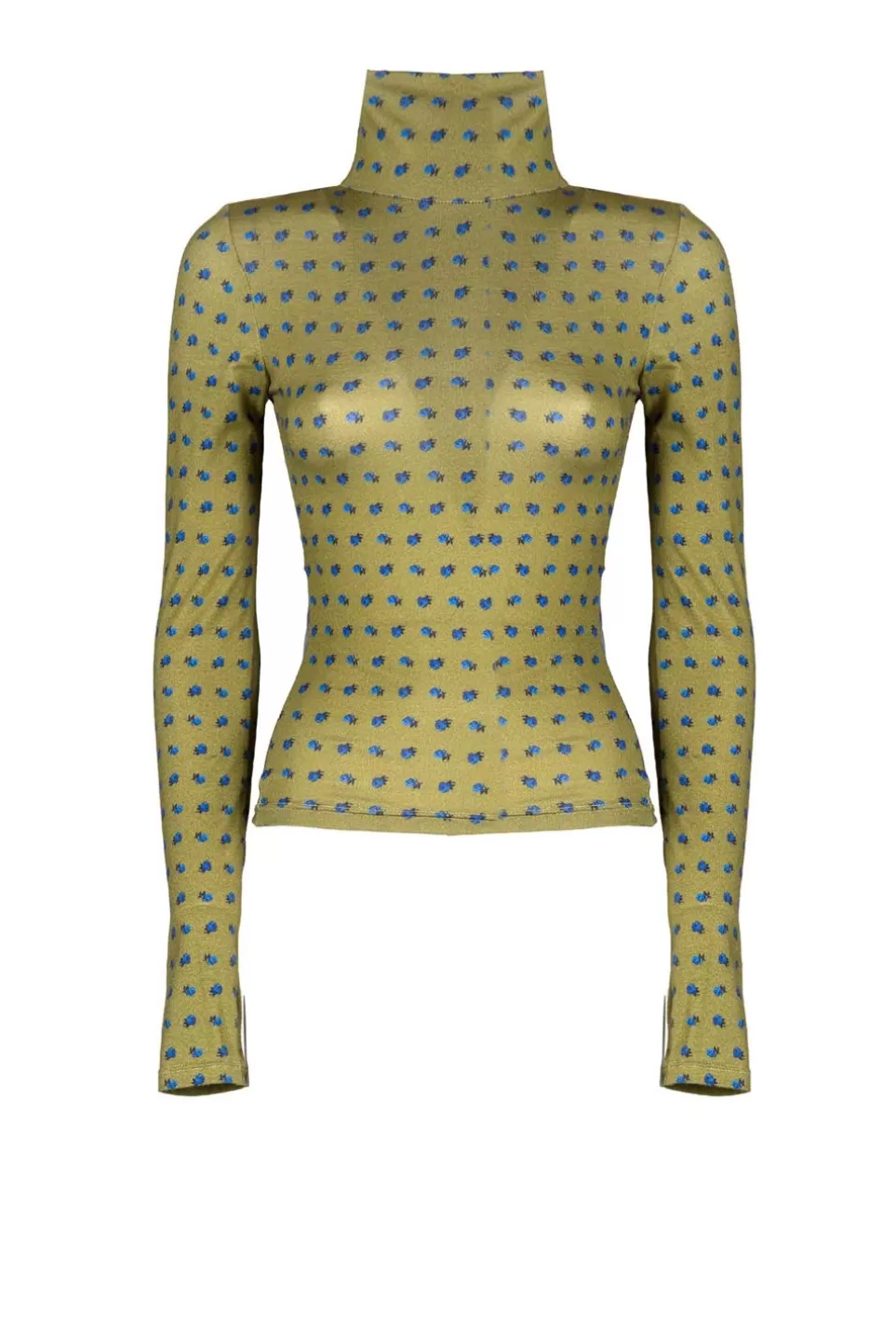 Tops & Blouses | Luisa Beccaria Vintage Buds Green Jersey Turtleneck