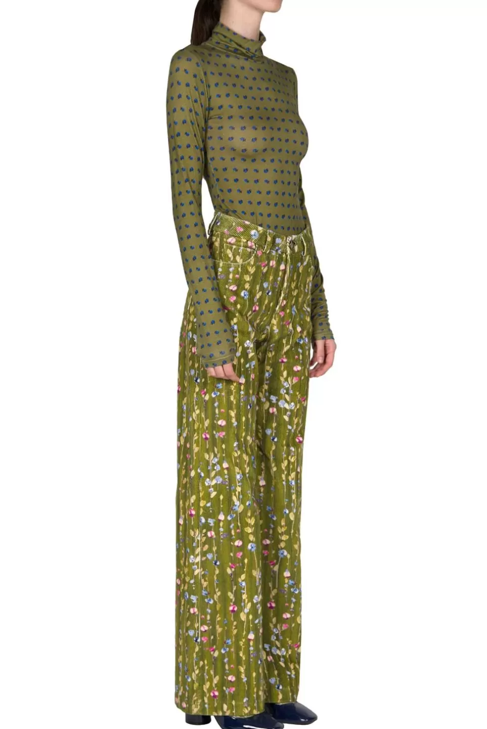 Tops & Blouses | Luisa Beccaria Vintage Buds Green Jersey Turtleneck