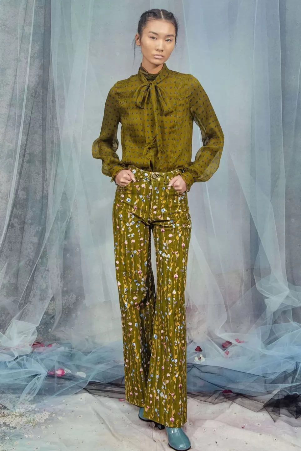 Tops & Blouses | Luisa Beccaria Vintage Buds Green Jersey Turtleneck