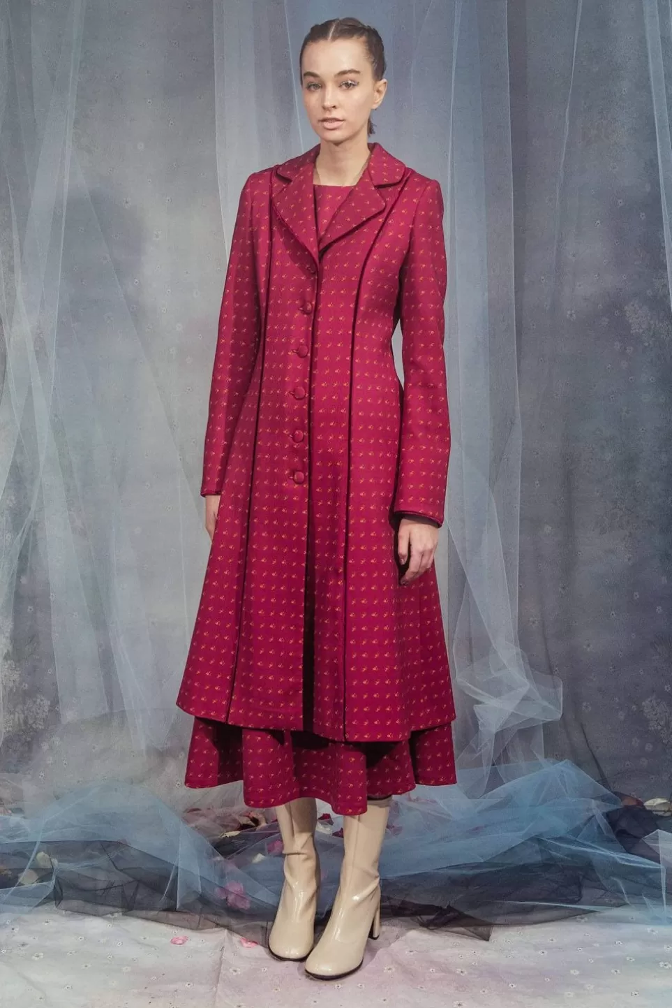 Jackets & Coats | Luisa Beccaria Vintage Buds Printed Long Wool Coat